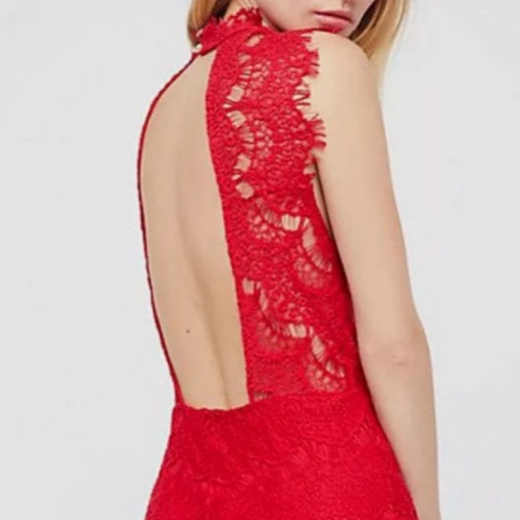 NWT FREE PEOPLE daydream lace red mini dress size small - Picture 4 of 15